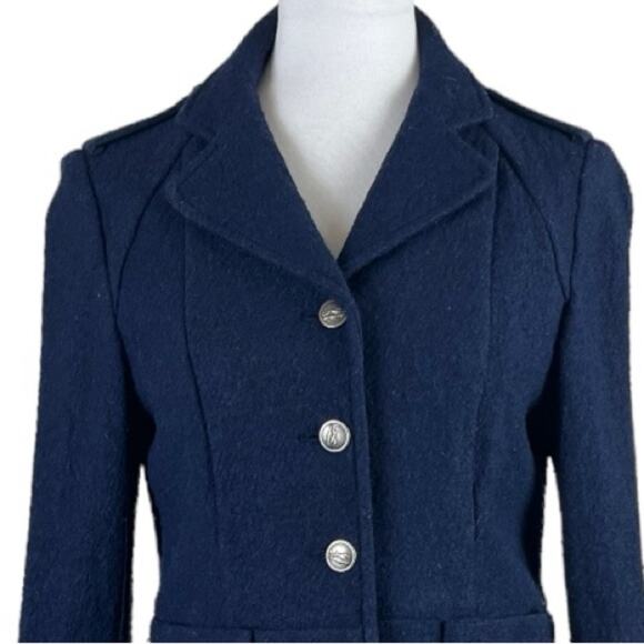 Elevenses Blazer 4 Button Closure Wool Blend Princess Seams Navy Blue Size 6 - Picture 5 of 13